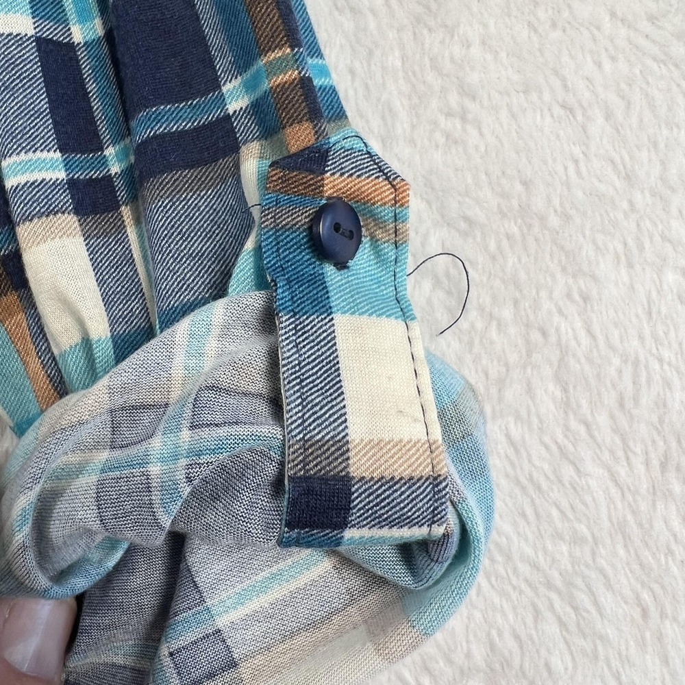 Eden & Olivia Shirt Womens Medium Blue Plaid Button Up Roll Tab Tunic Top - Picture 4 of 10